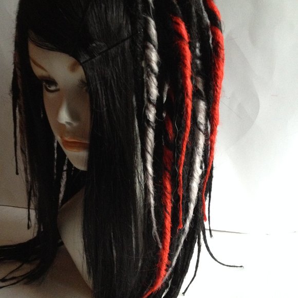 Black Red White Full Dread Dreadlock Wig HANDMADE